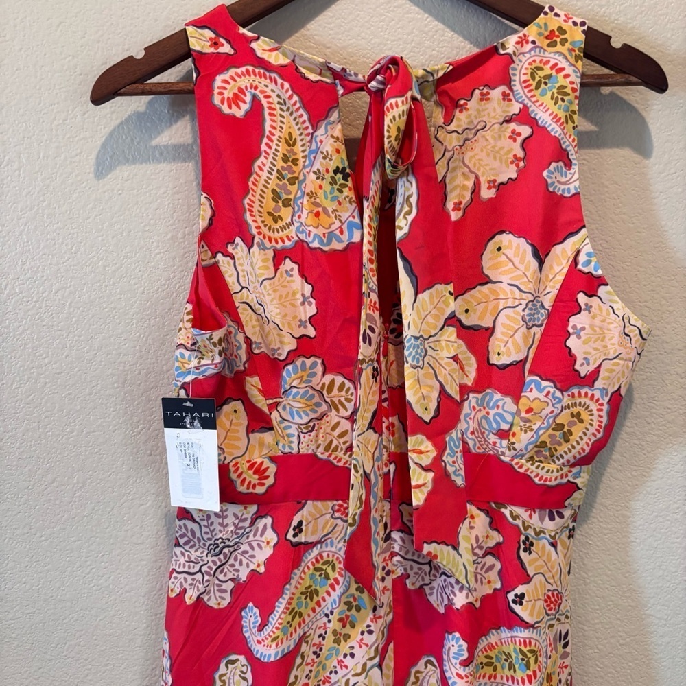 NWT Tahari ASL Printed Floral Tie Back Midi Dress In Grenadine Paisley, size 6P - Picture 5 of 12